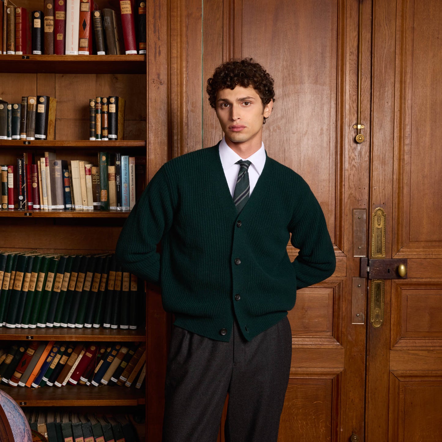 Pine green merino wool cardigan