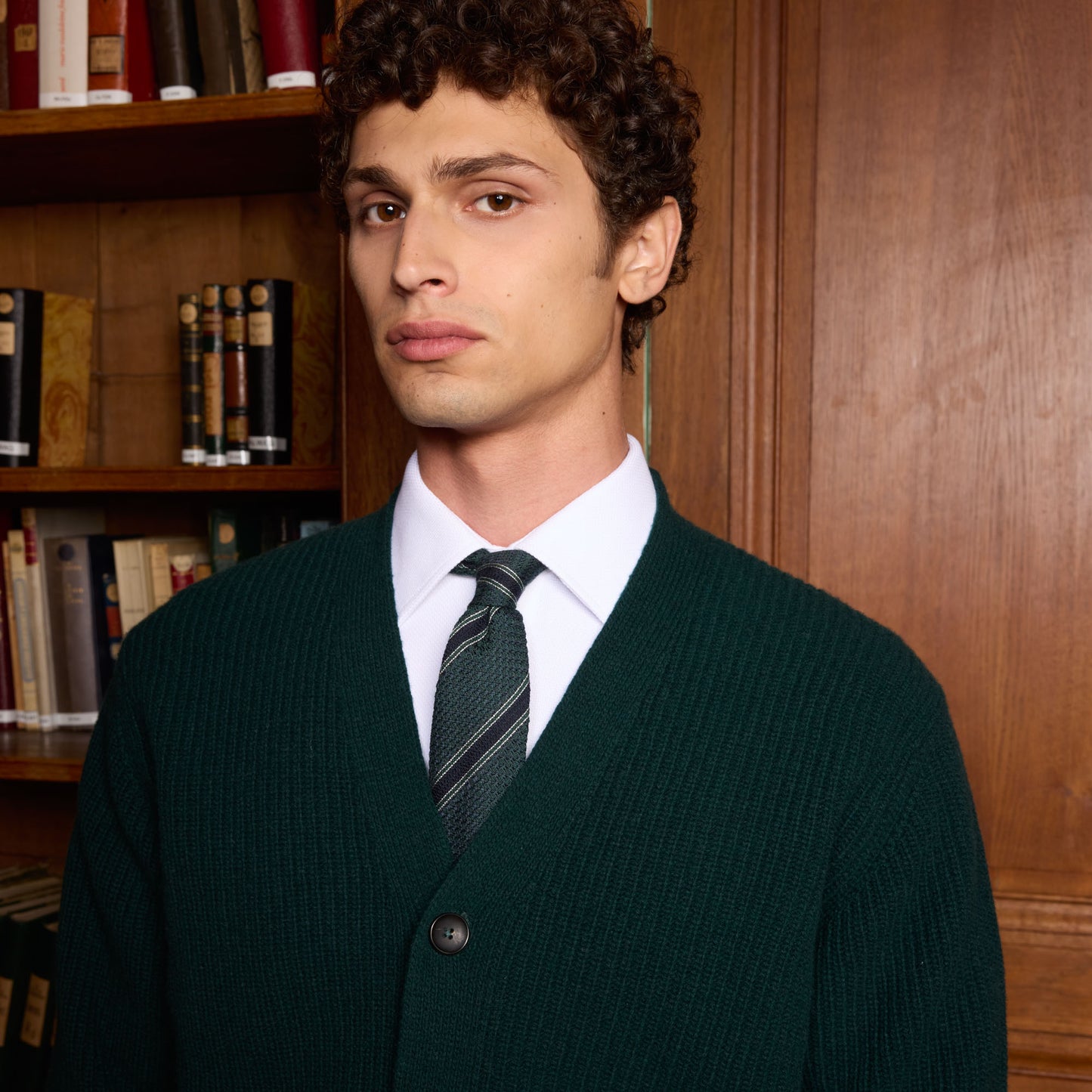 Pine green merino wool cardigan