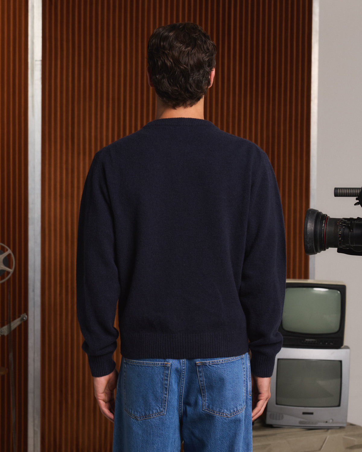 Pull col rond en laine mérinos marine