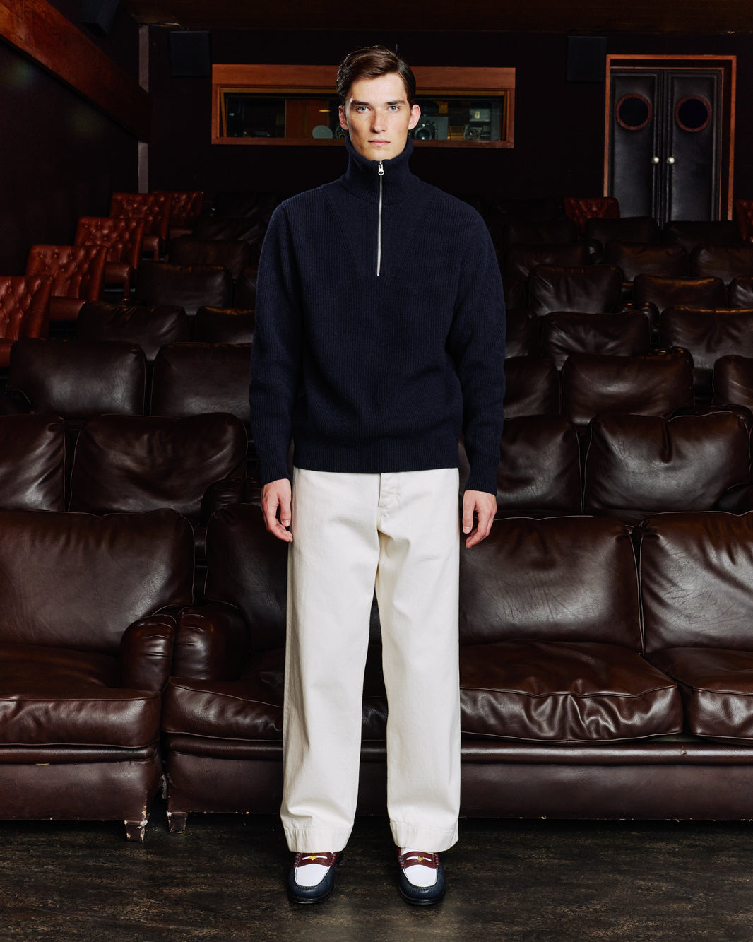Pull col camionneur en laine extrafine marine