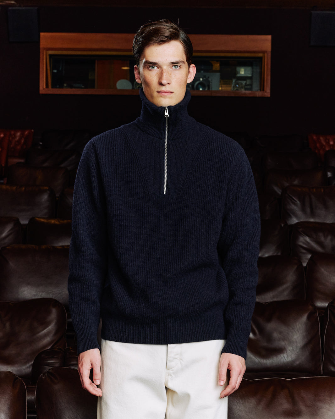 Pull col camionneur en laine extrafine marine