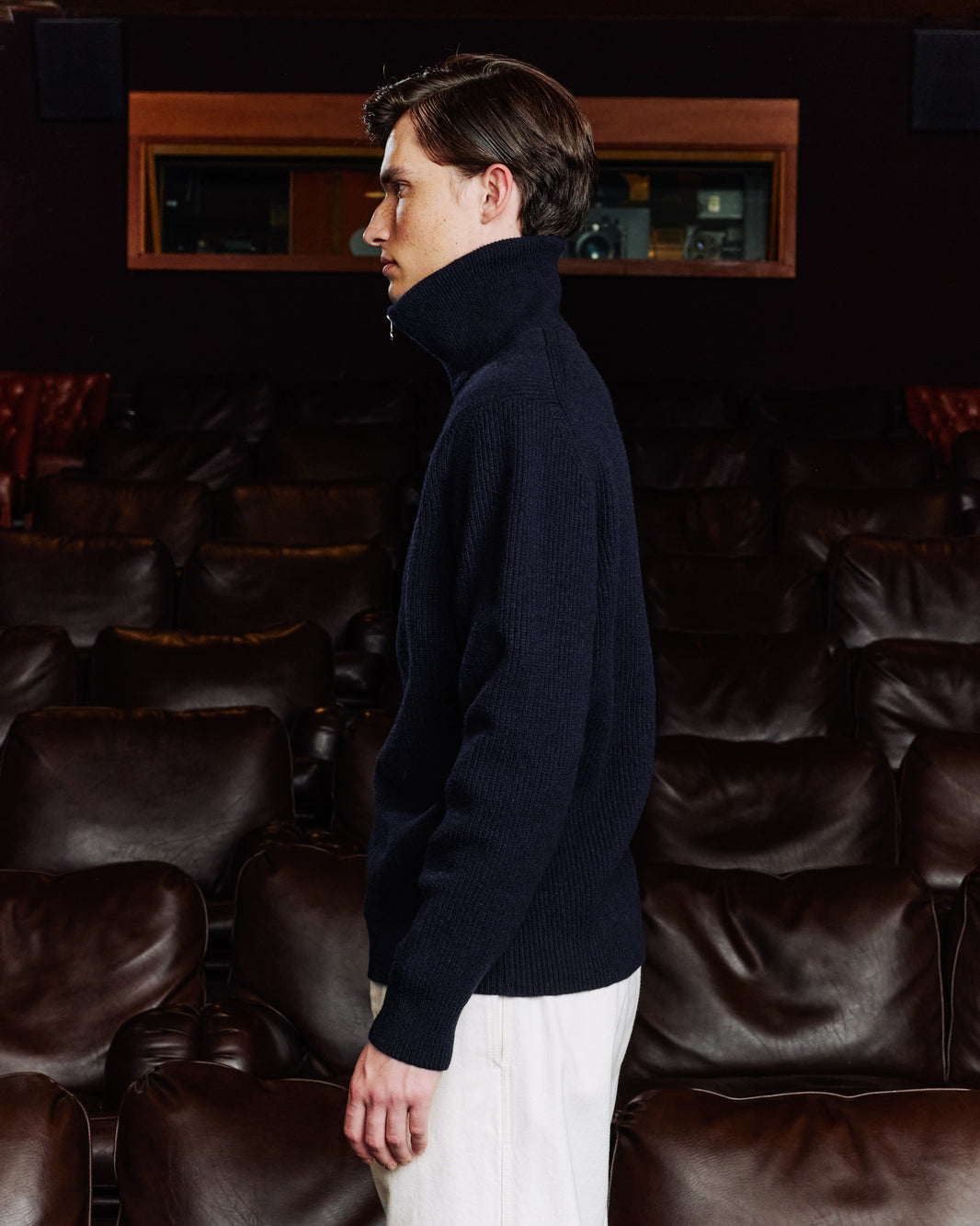 Pull col camionneur en laine extrafine marine