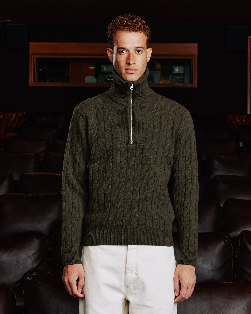 Pull col camionneur en laine extrafine kaki
