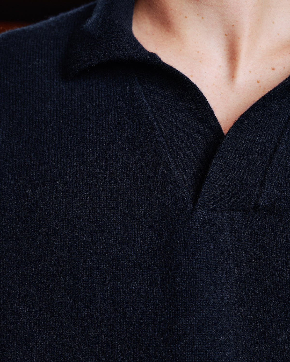 Polo shirt collar jumper in navy extrafine merino wool