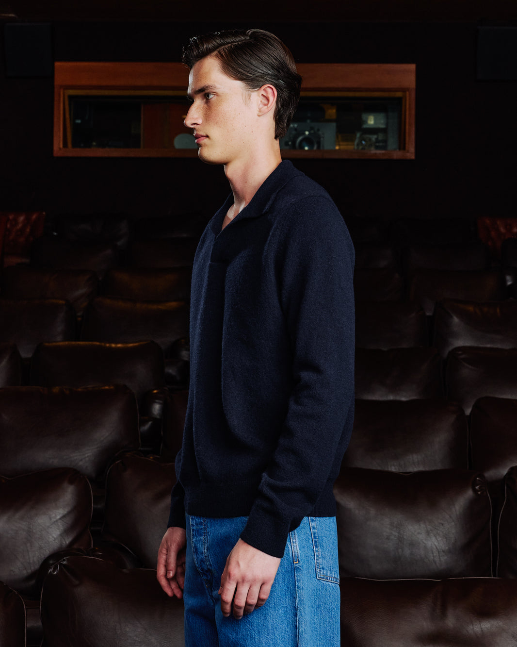 Pull col polo en laine mérinos extrafine marine