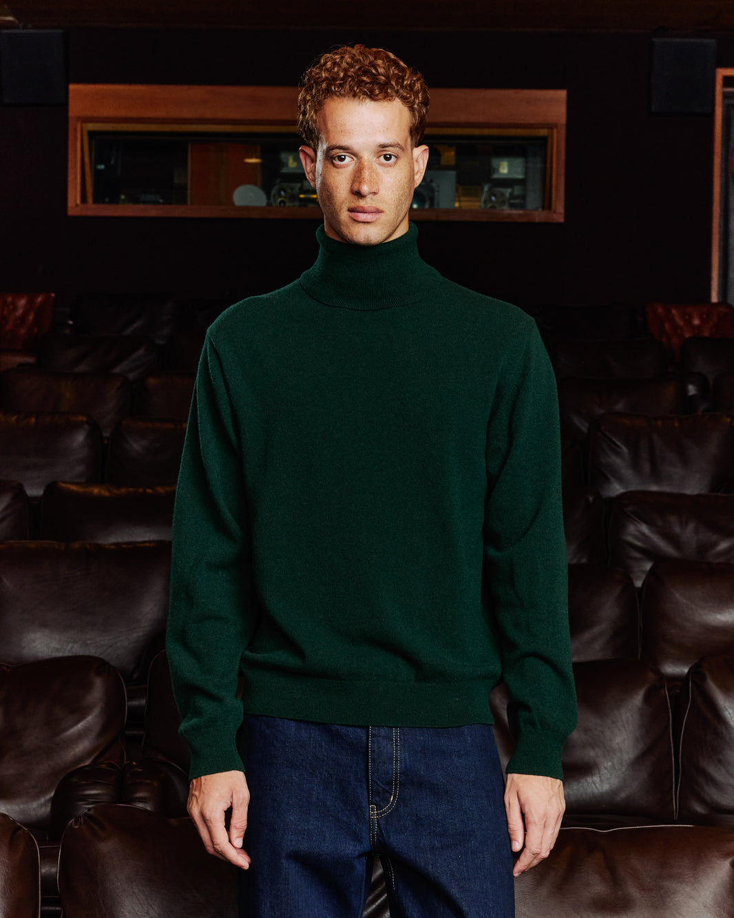 Pull col roulé en laine extrafine vert