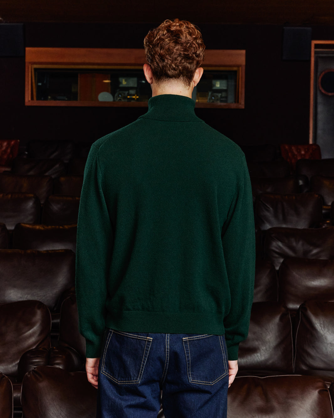 Pull col roulé en laine extrafine vert
