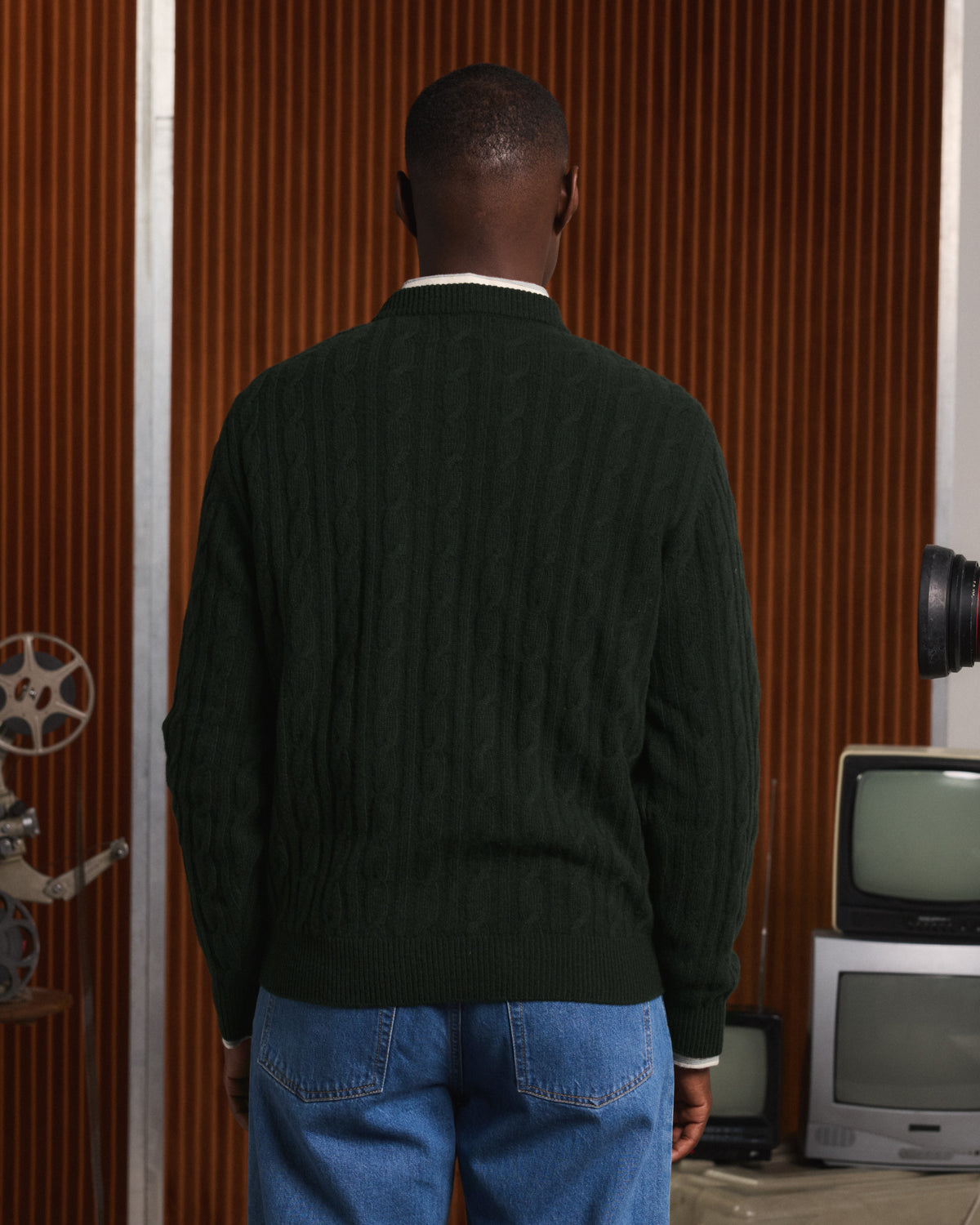 Pull col rond torsadé en laine mérinos extrafine vert