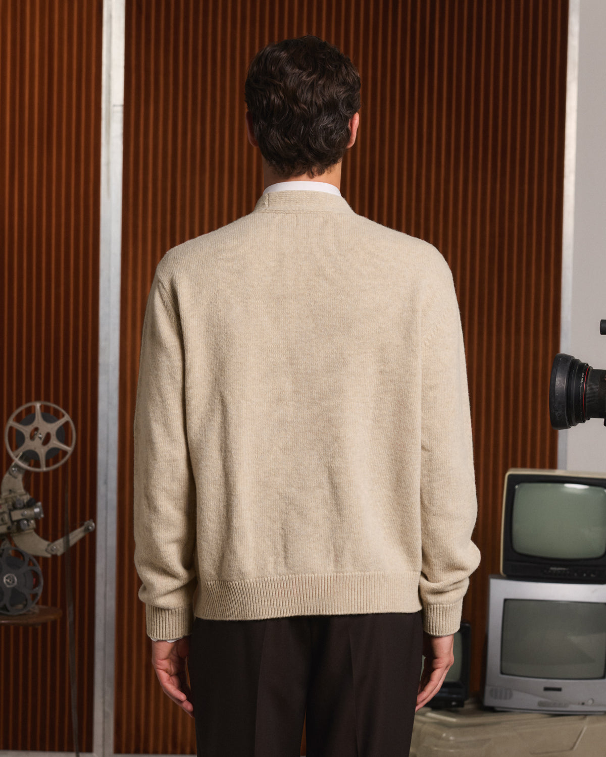 Cardigan torsadé en laine extrafine beige