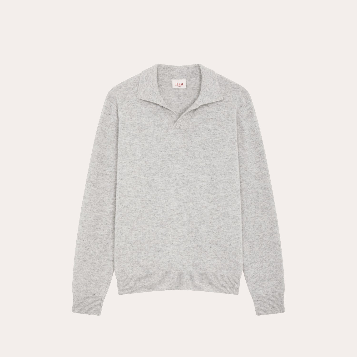 Pull à col polo en laine mérinos gris chiné