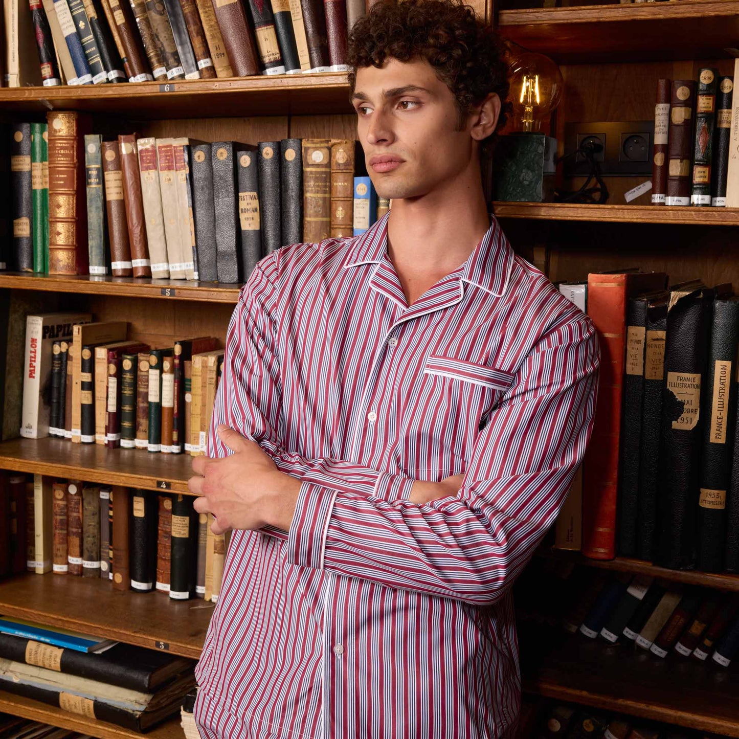 Burgundy and blue striped cotton pajamas