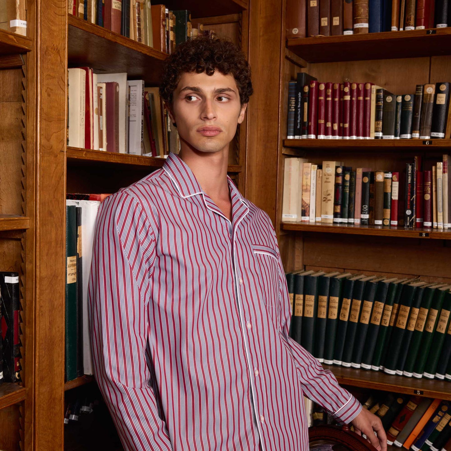 Burgundy and blue striped cotton pajamas
