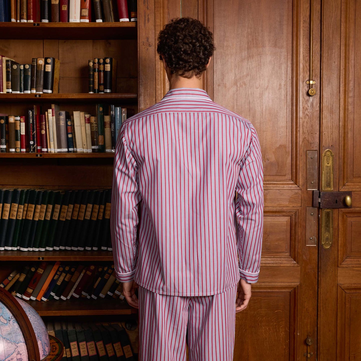 Burgundy and blue striped cotton pajamas