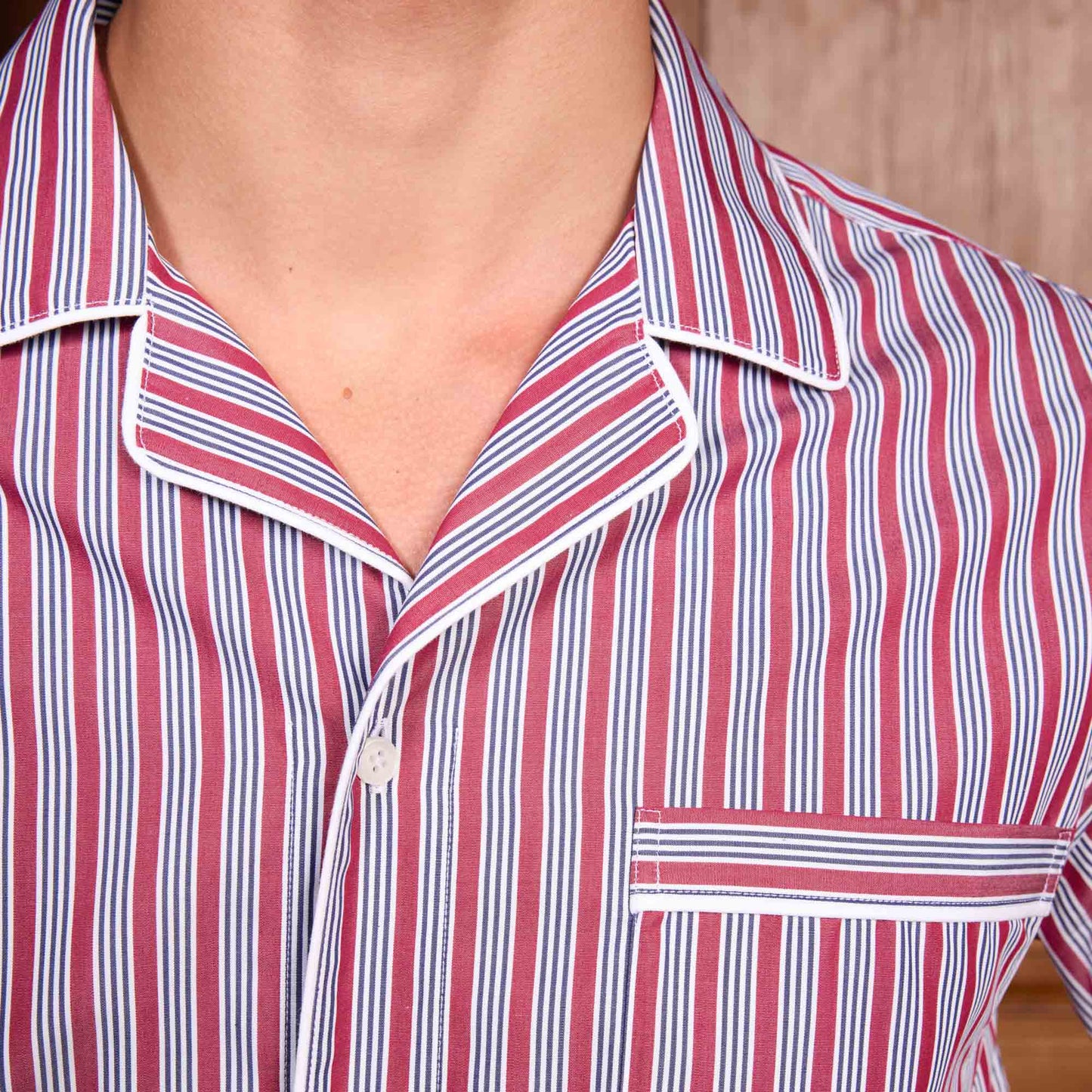 Burgundy and blue striped cotton pajamas