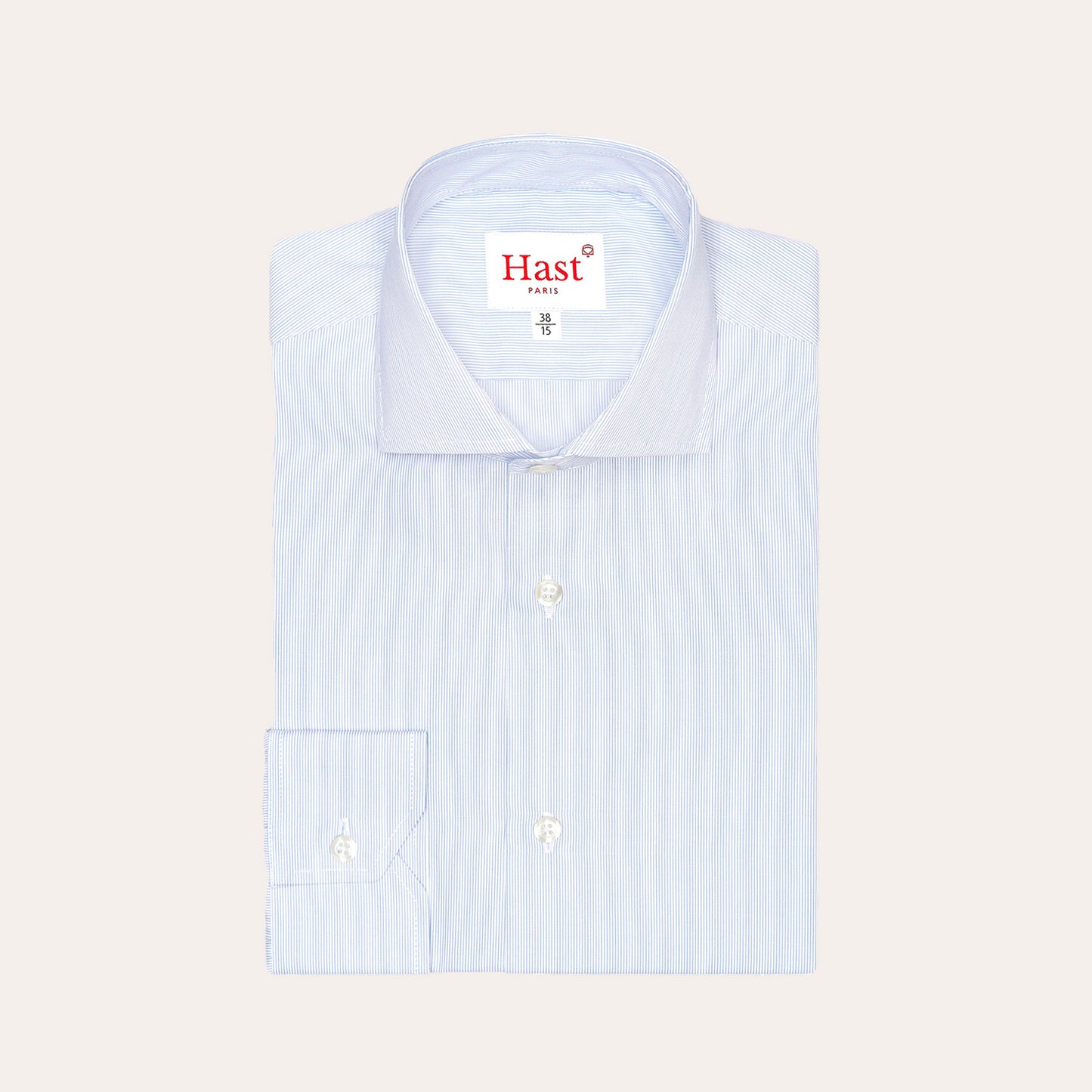 Shirt in faux-plain double-twisted poplin with fine blue stripes