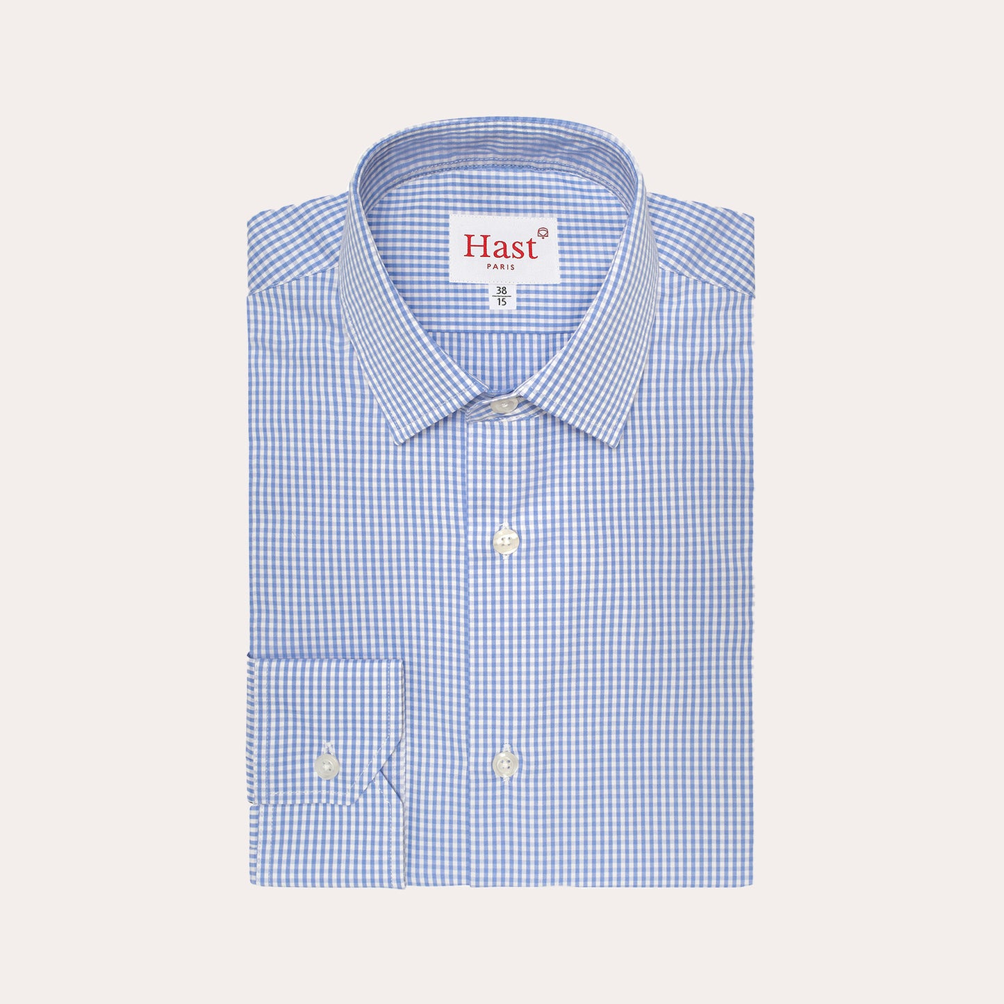 Fitted shirt in blue double-twisted gingham poplin