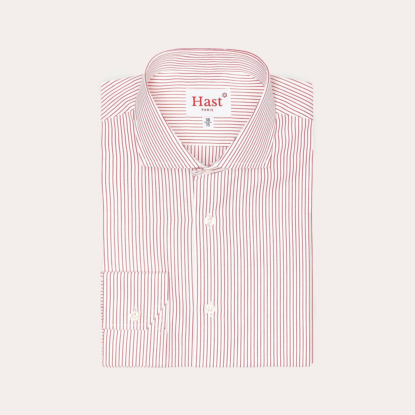 Double-twisted poplin shirt with fine red stripes