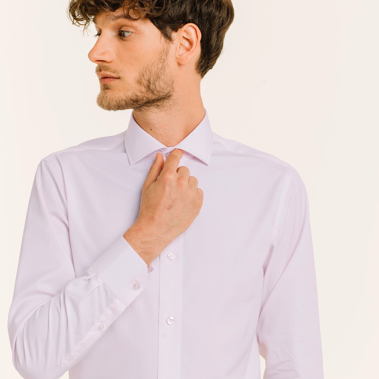 Pale pink double-twisted poplin shirt