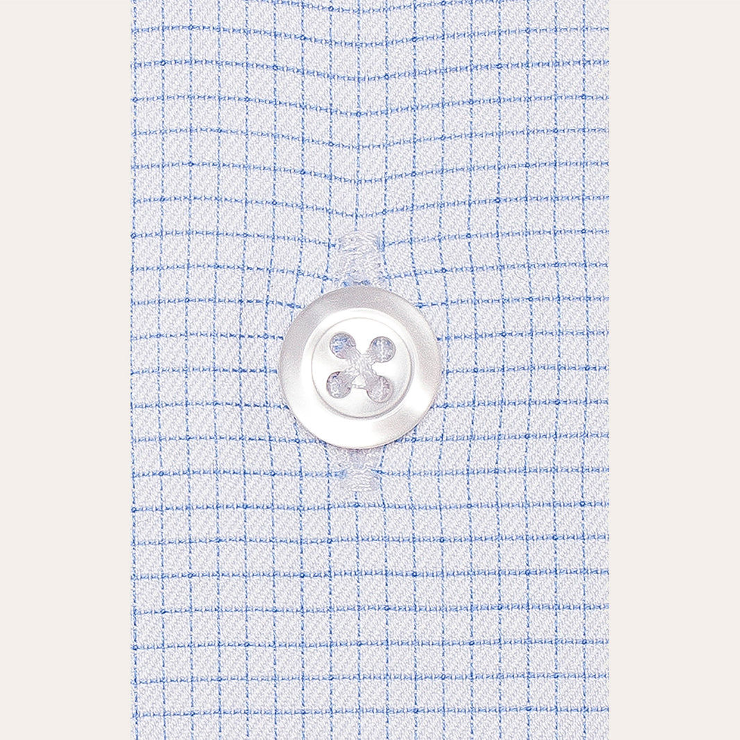 Fitted shirt in double-twisted twill with fine blue checks