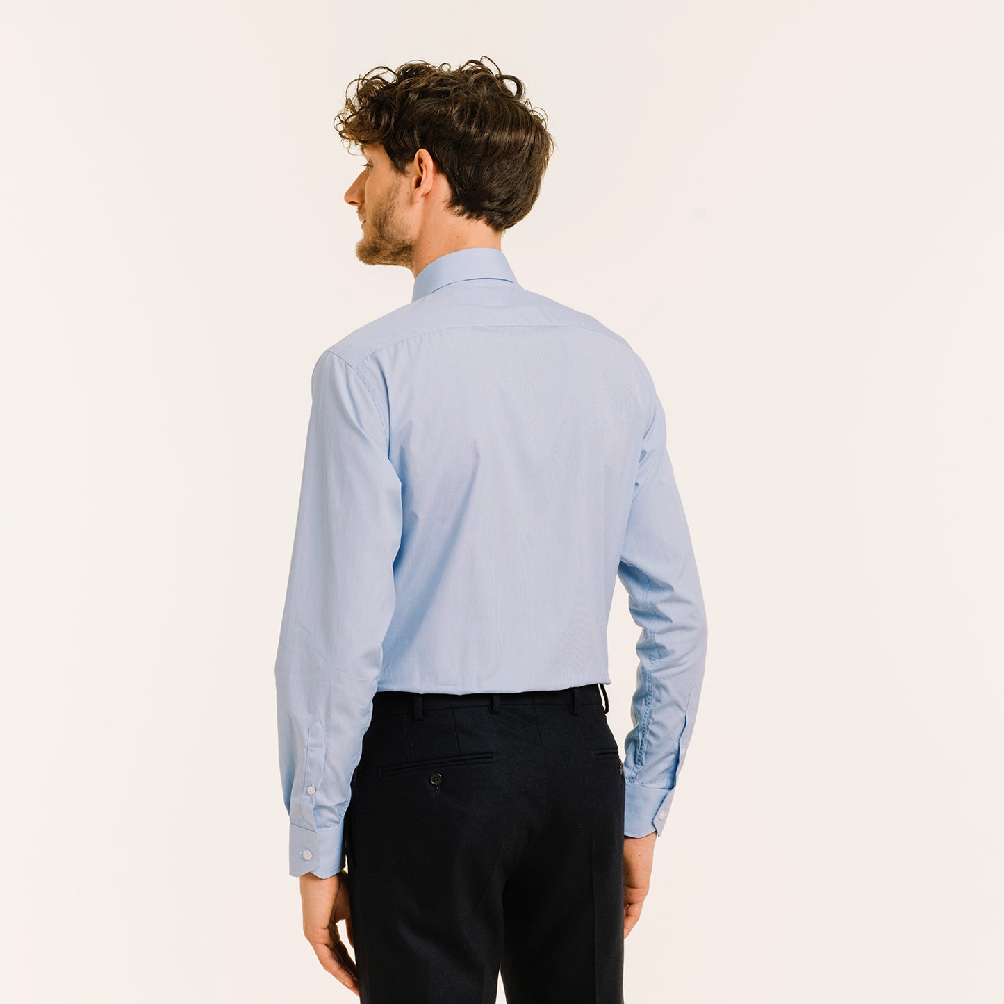 Faux-plain double-twisted poplin shirt with blue checks