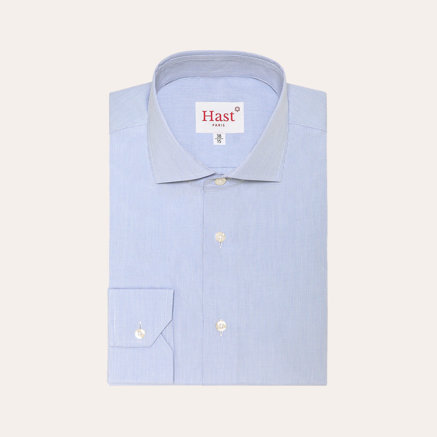 Faux-plain double-twisted poplin shirt with blue checks