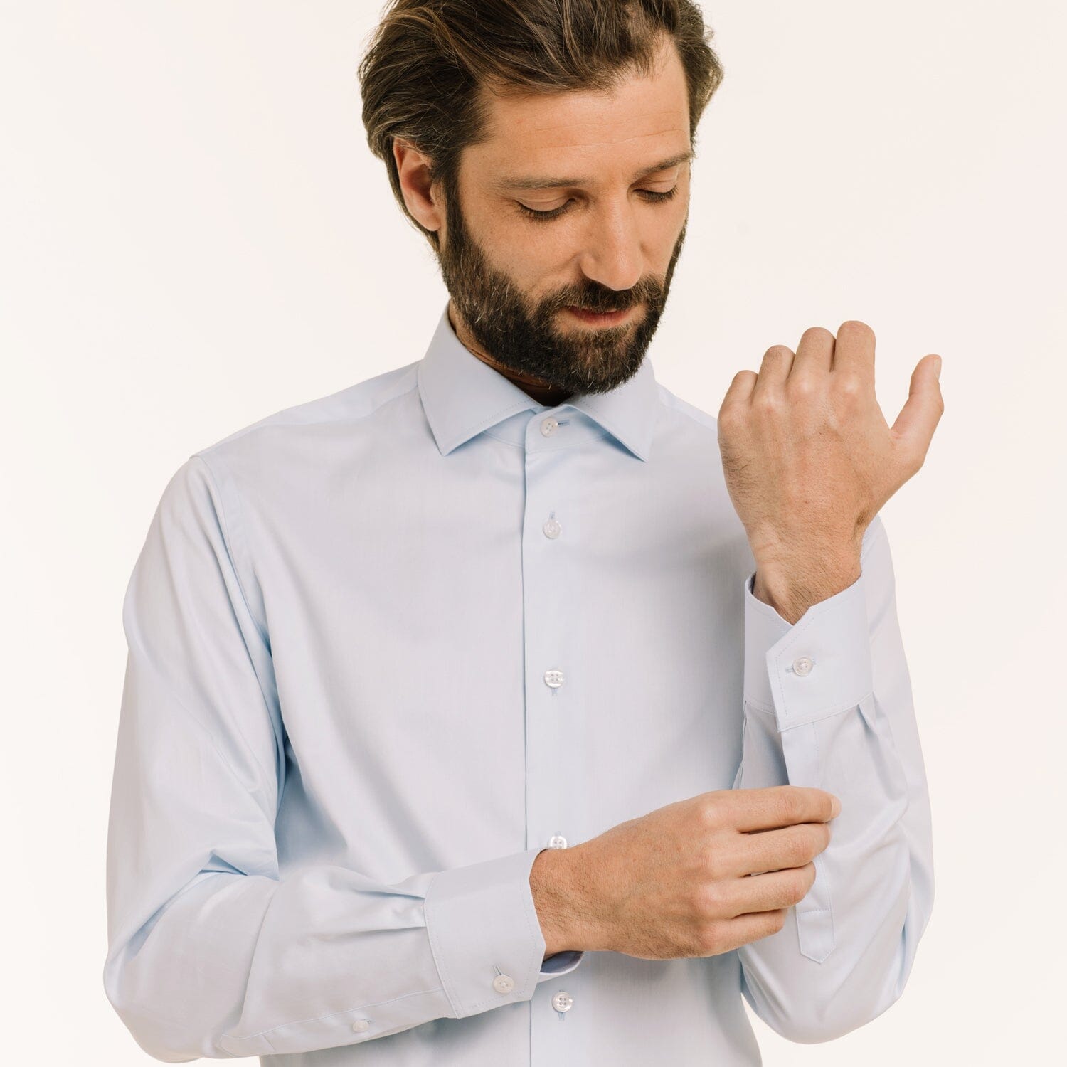 Chemise en twill double retors bleu ciel