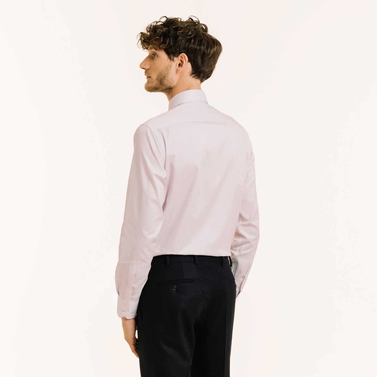 Double-twisted twill shirt with fine red stripes