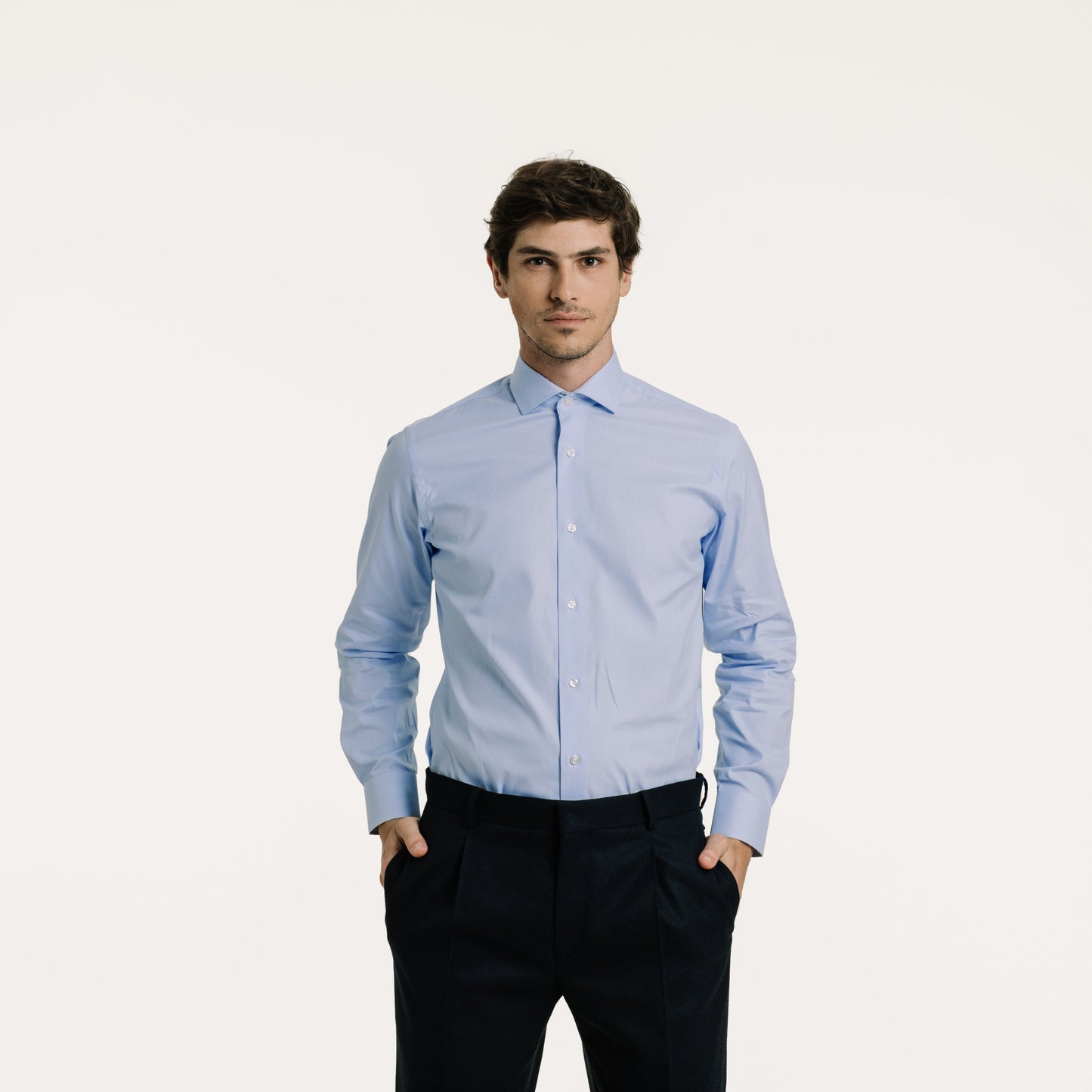 Chemise en oxford double retors à fines rayures bleues
