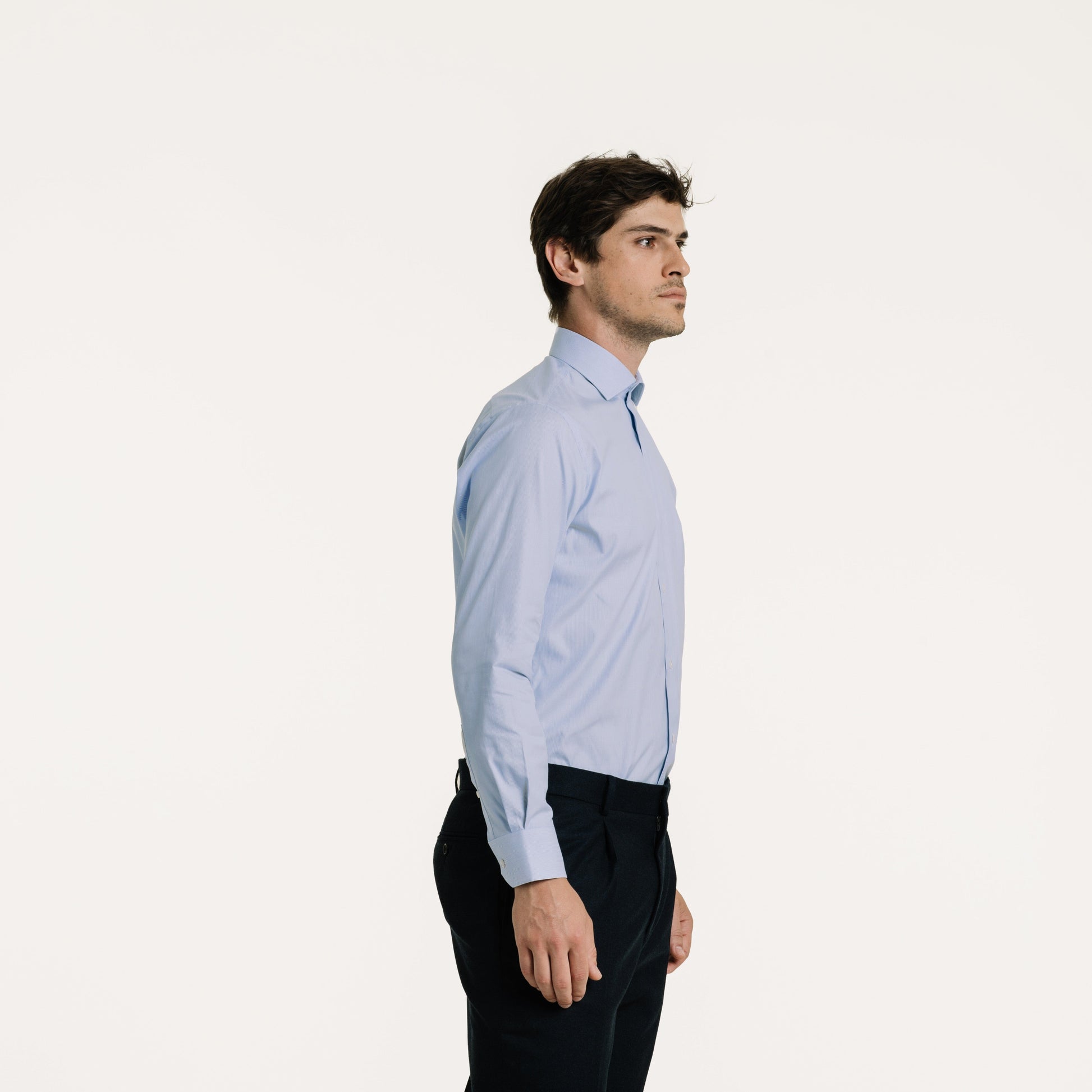 Chemise en oxford double retors à fines rayures bleues