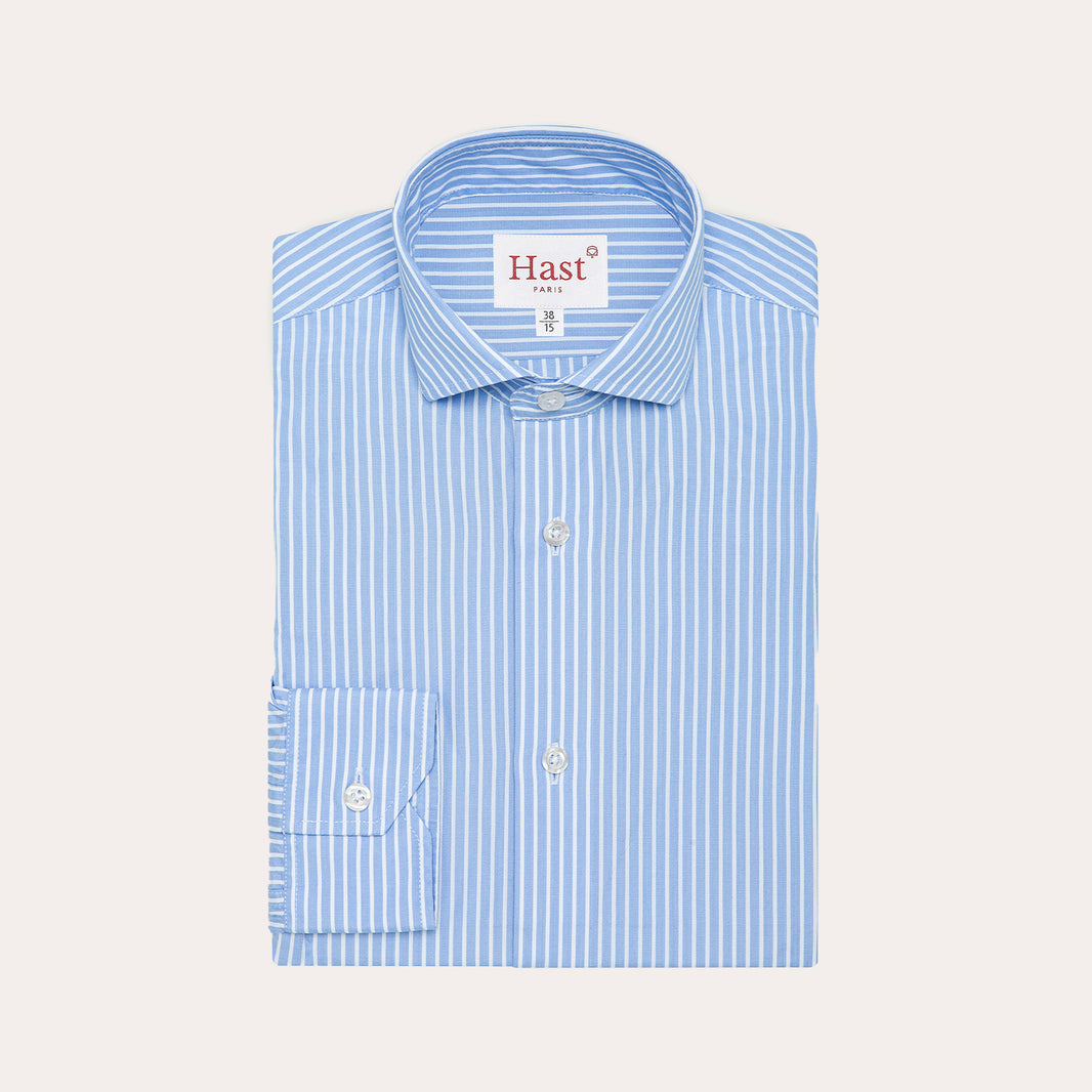 Fitted shirt in double-twisted poplin with blue stripes