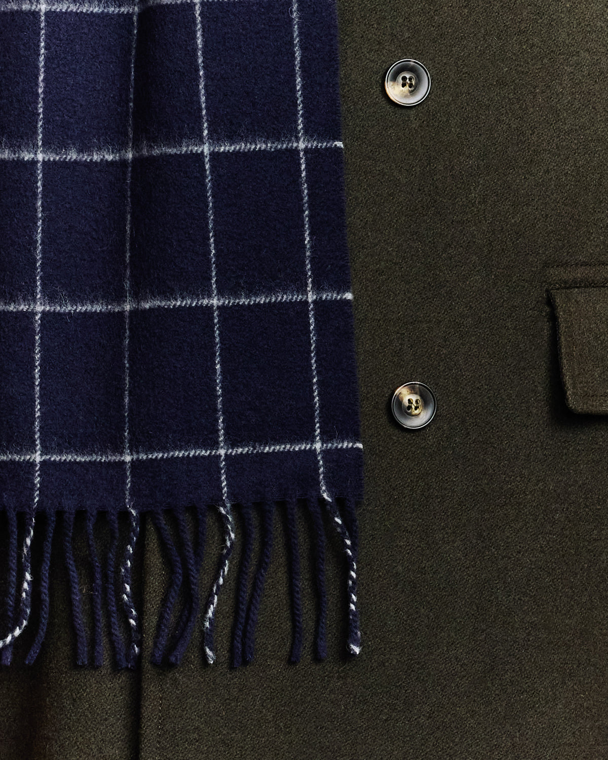 Navy check virgin wool scarf