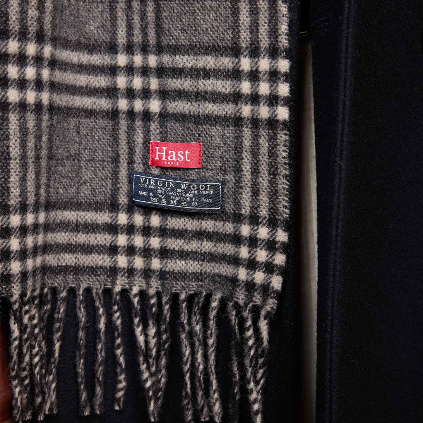 Grey checked virgin wool scarf
