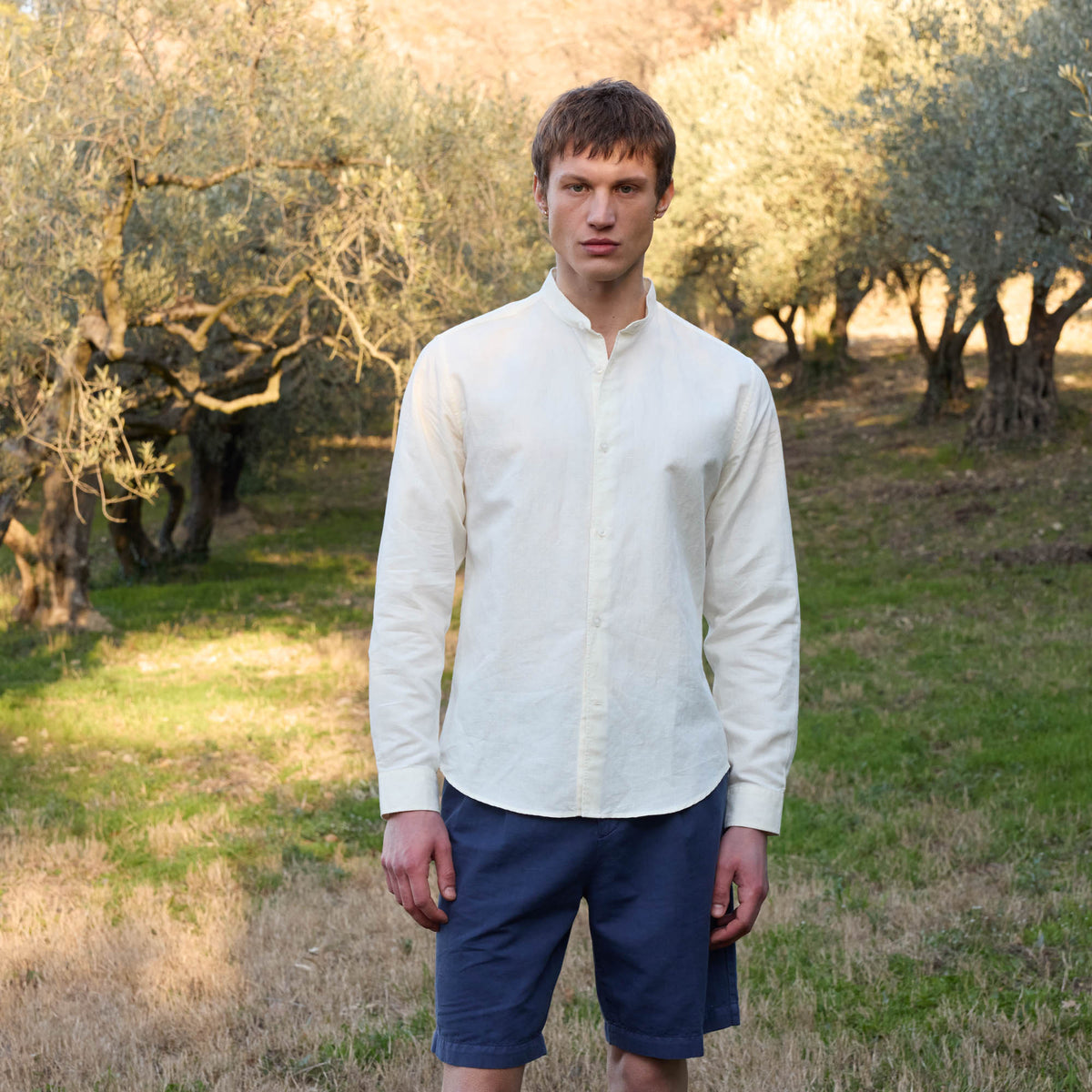 Chemise en coton et lin écrue