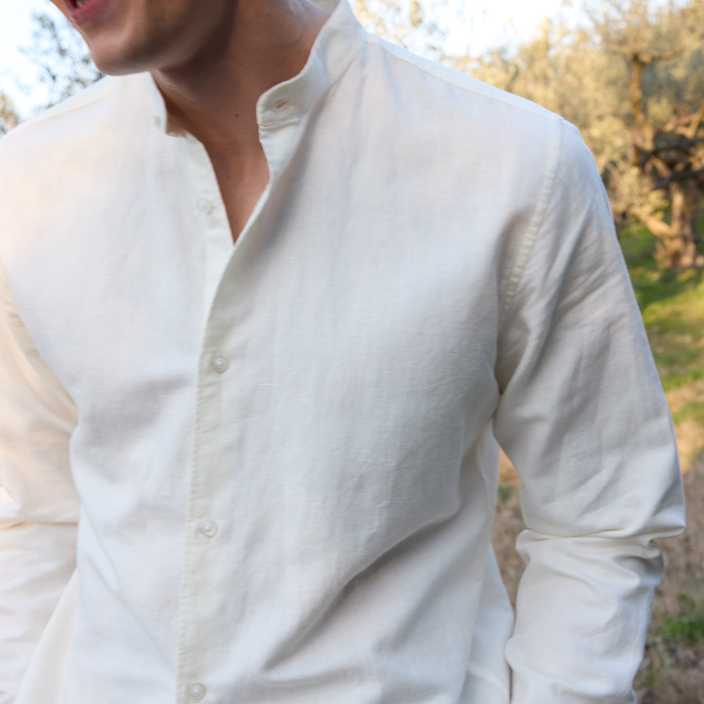 Chemise en coton et lin écrue
