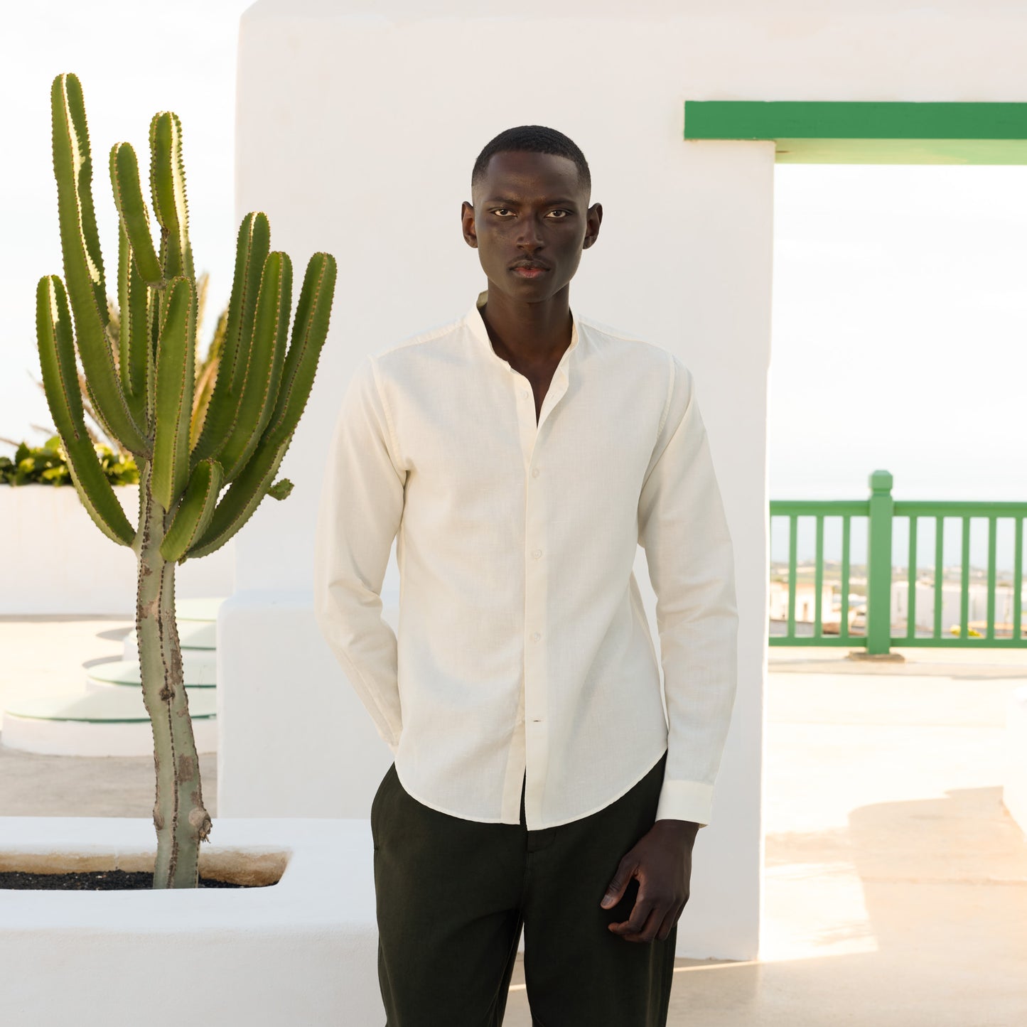 Ecru cotton and linen shirt