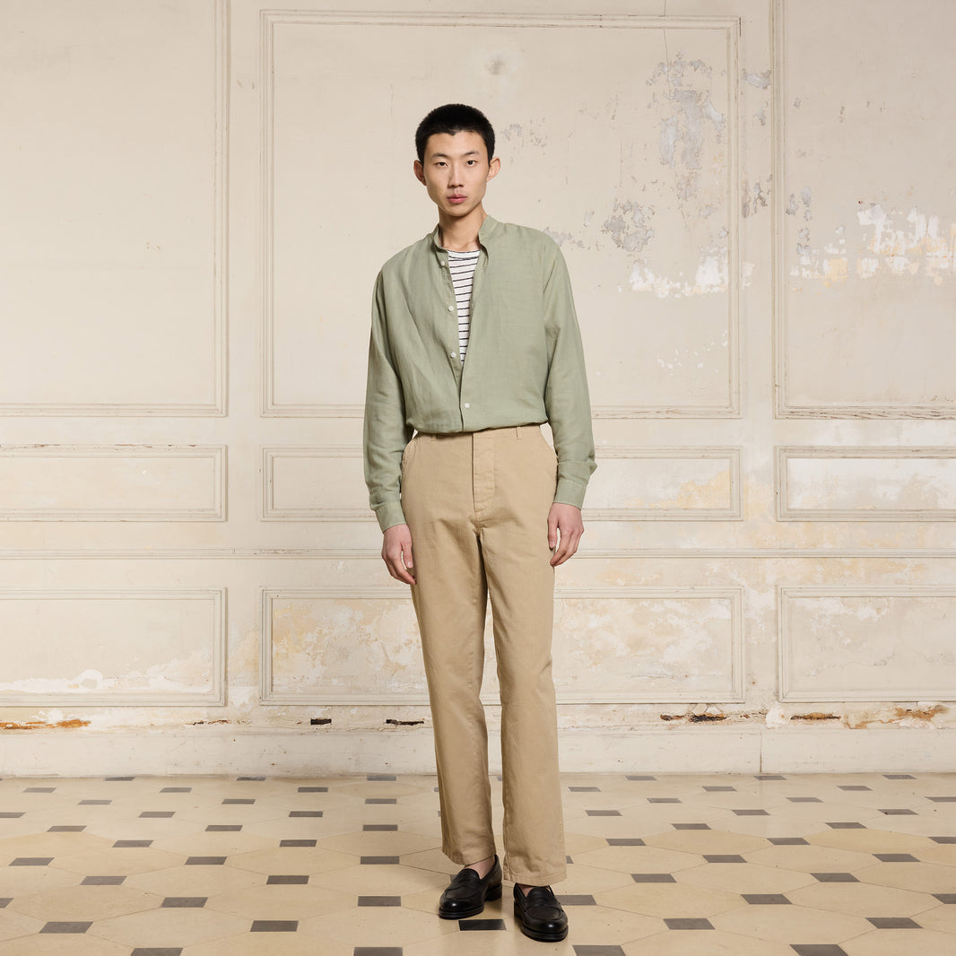 Chemise en coton et lin vert sauge