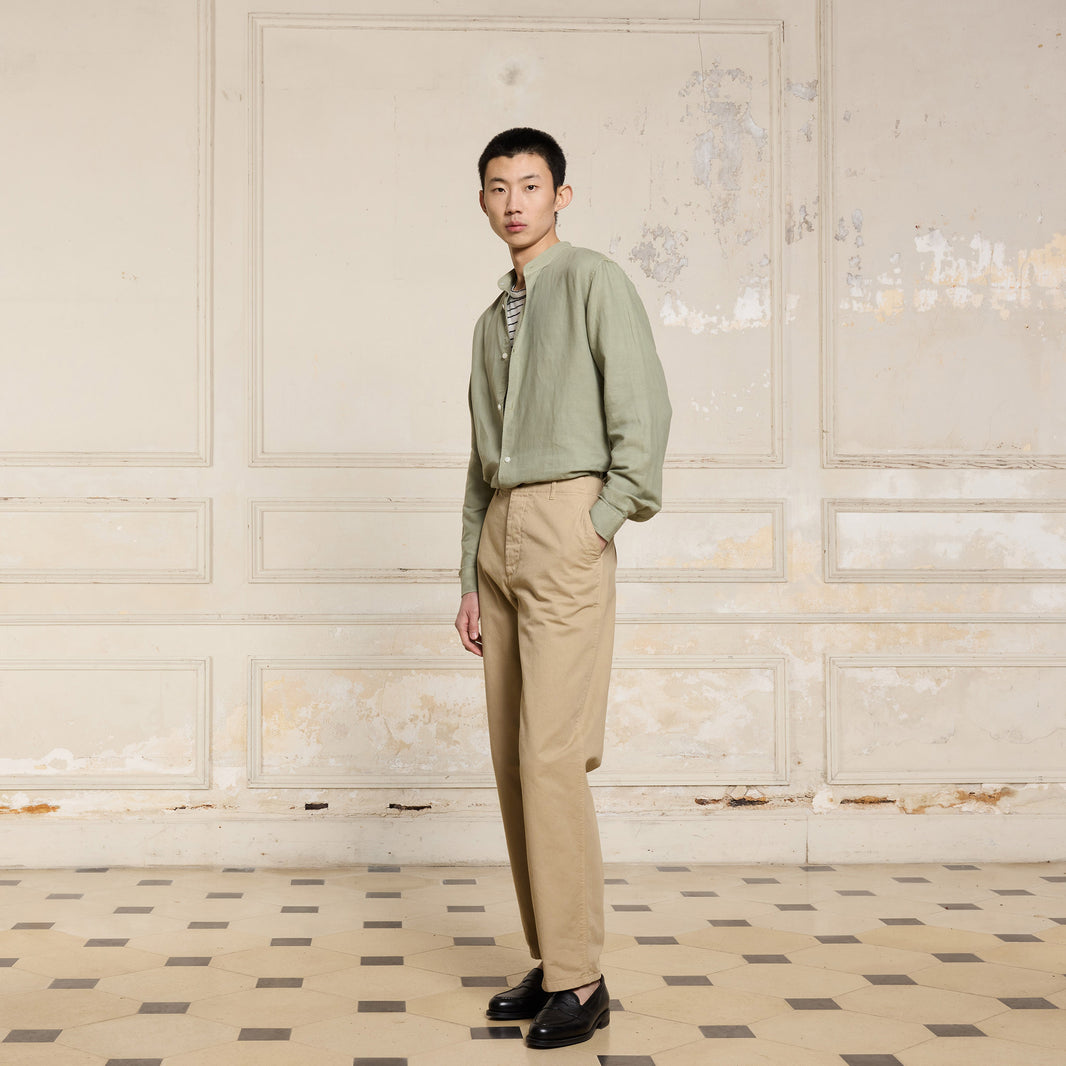 Chemise en coton et lin vert sauge