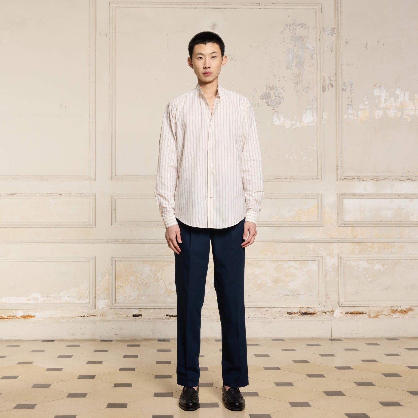 Ecru striped Giza cotton shirt