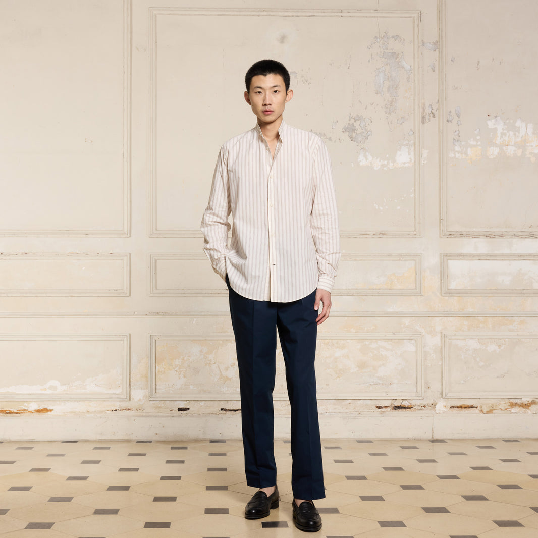 Chemise en coton Giza écrue à rayures