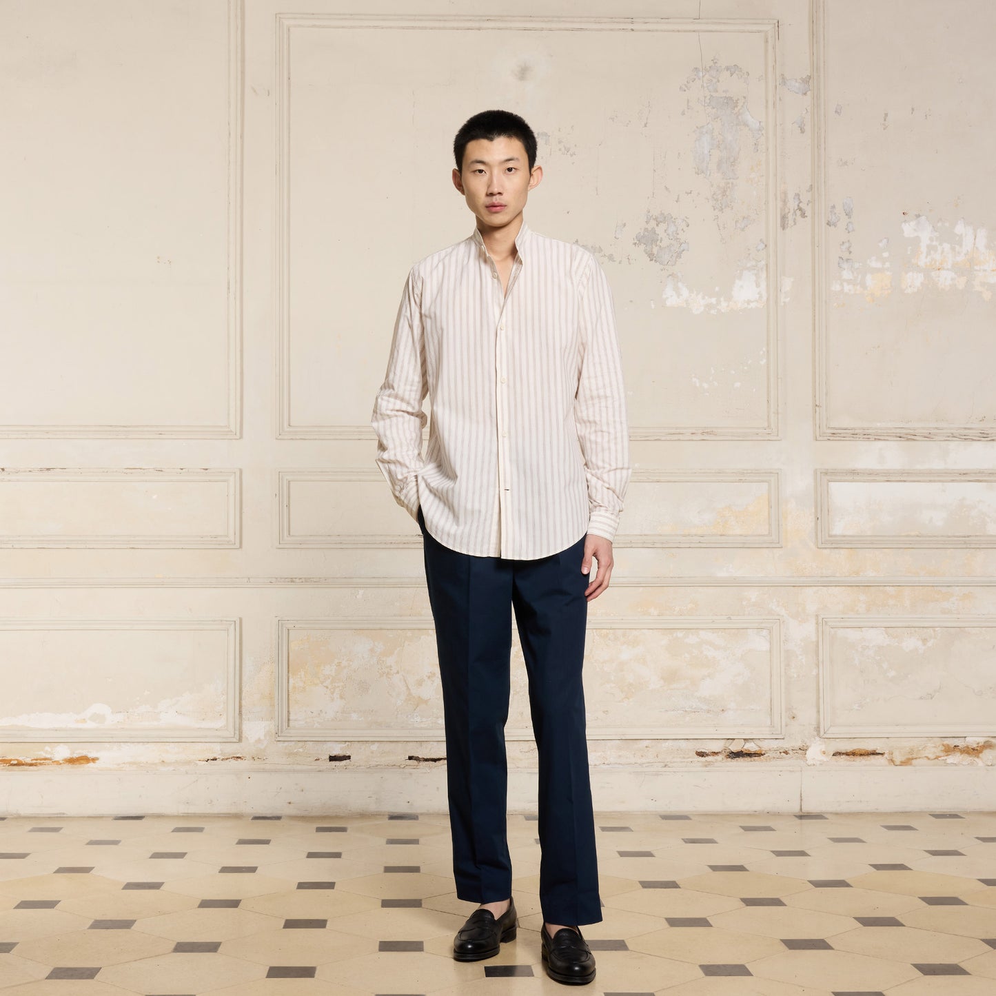 Ecru striped Giza cotton shirt