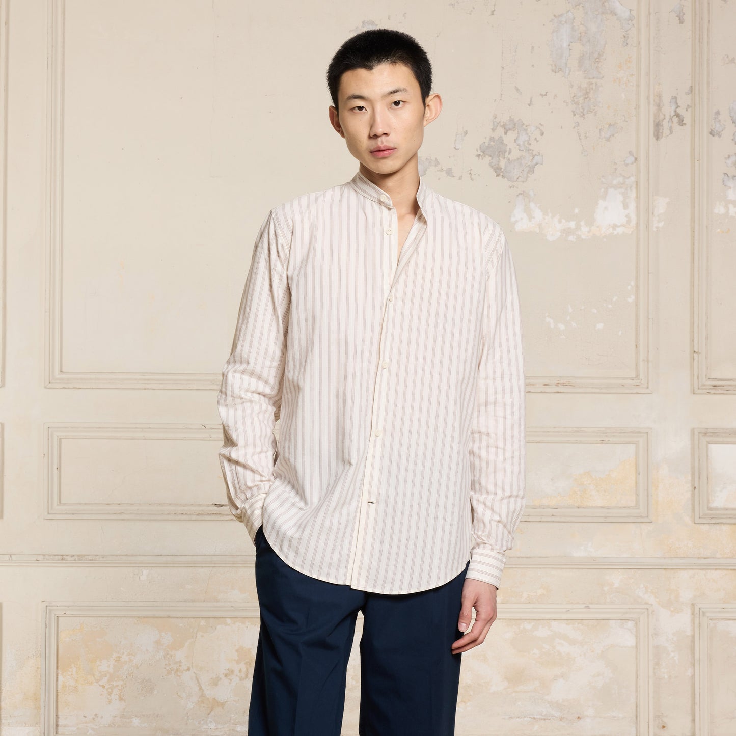 Ecru striped Giza cotton shirt