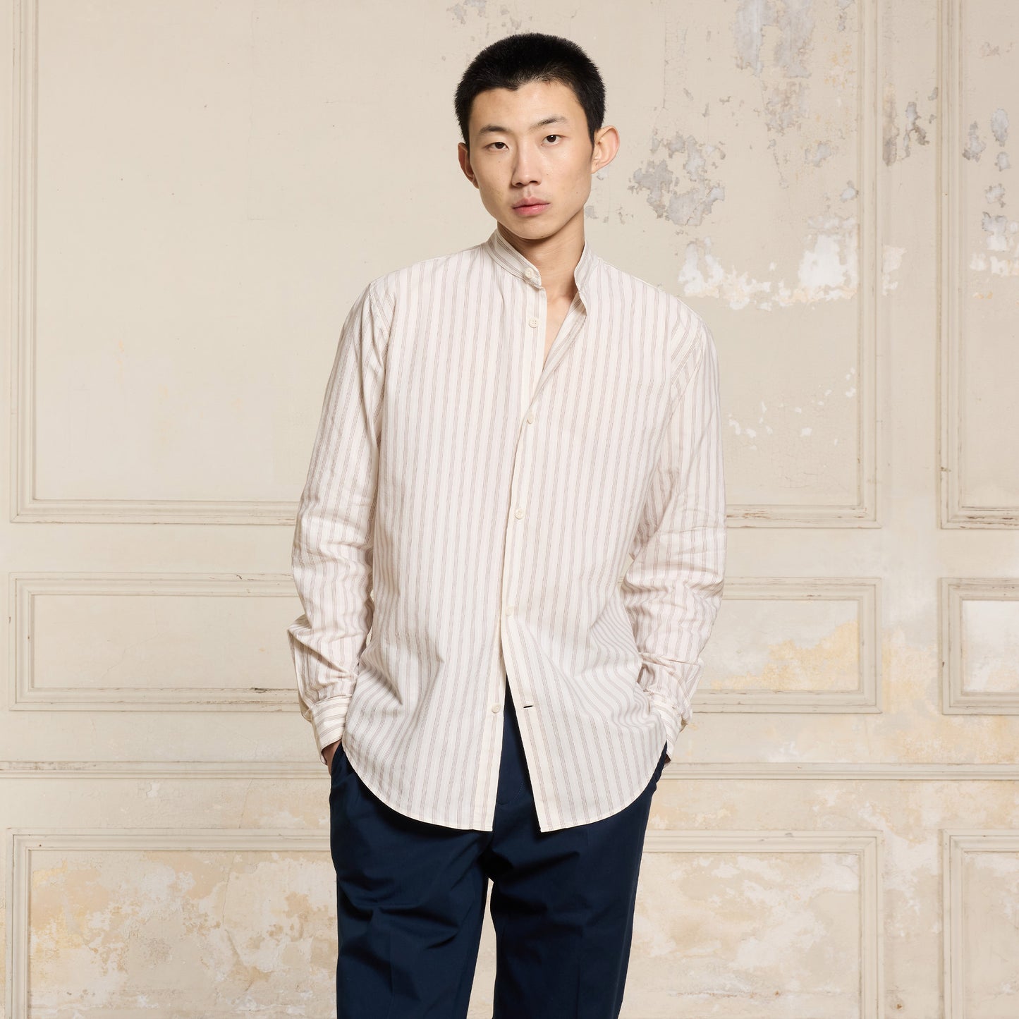 Ecru striped Giza cotton shirt