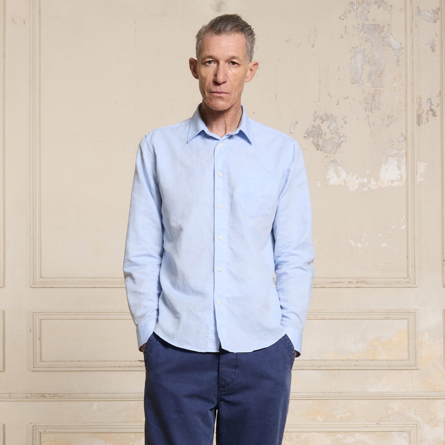 Sky blue cotton and linen shirt