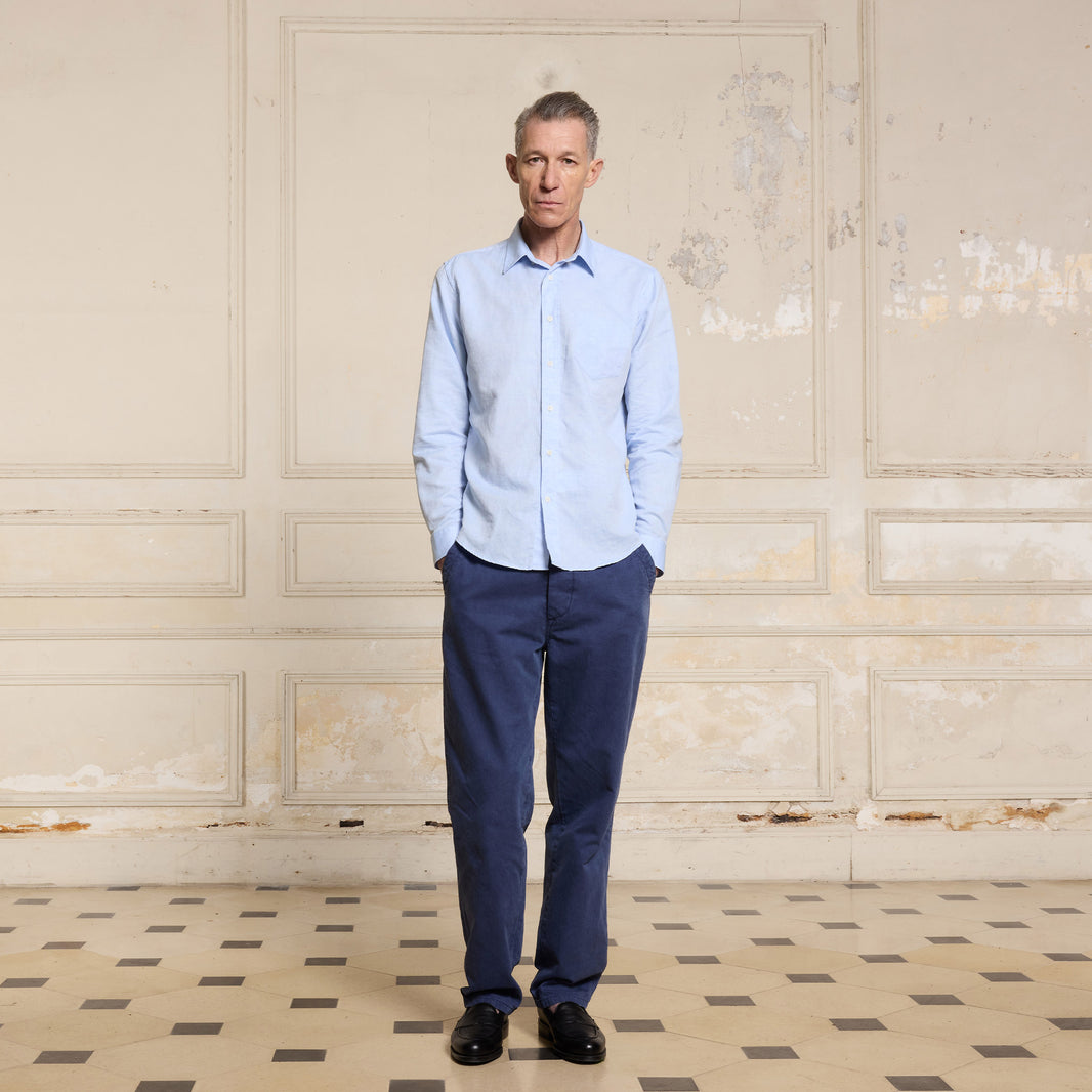 Chemise en coton et lin bleu ciel