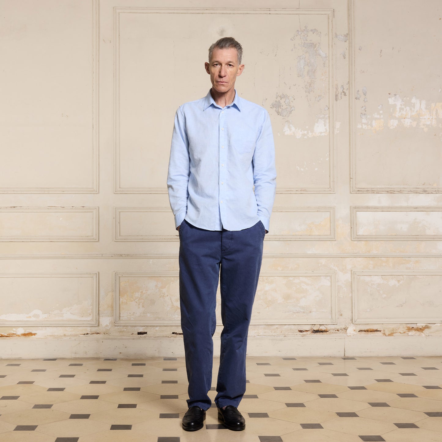 Sky blue cotton and linen shirt