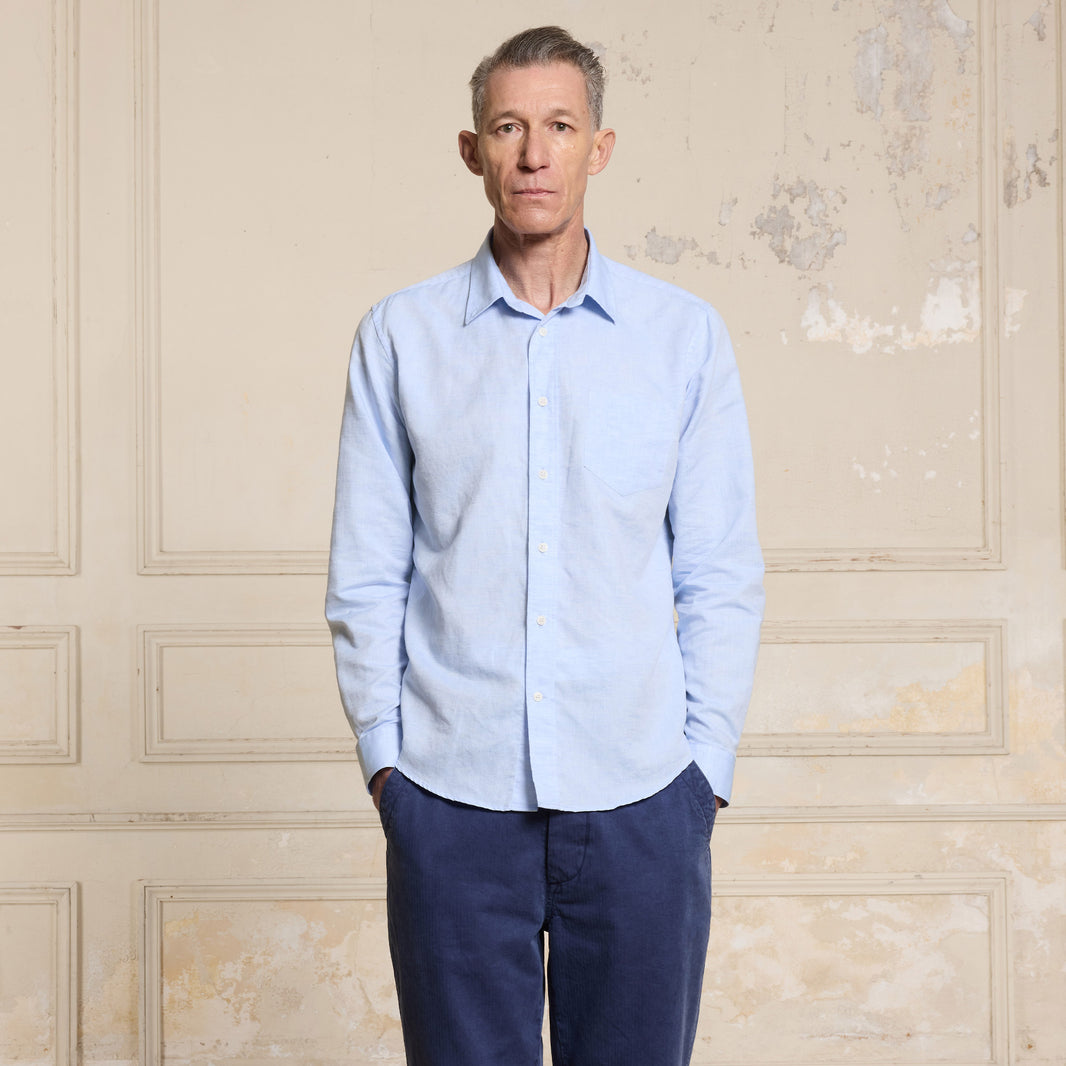Chemise en coton et lin bleu ciel