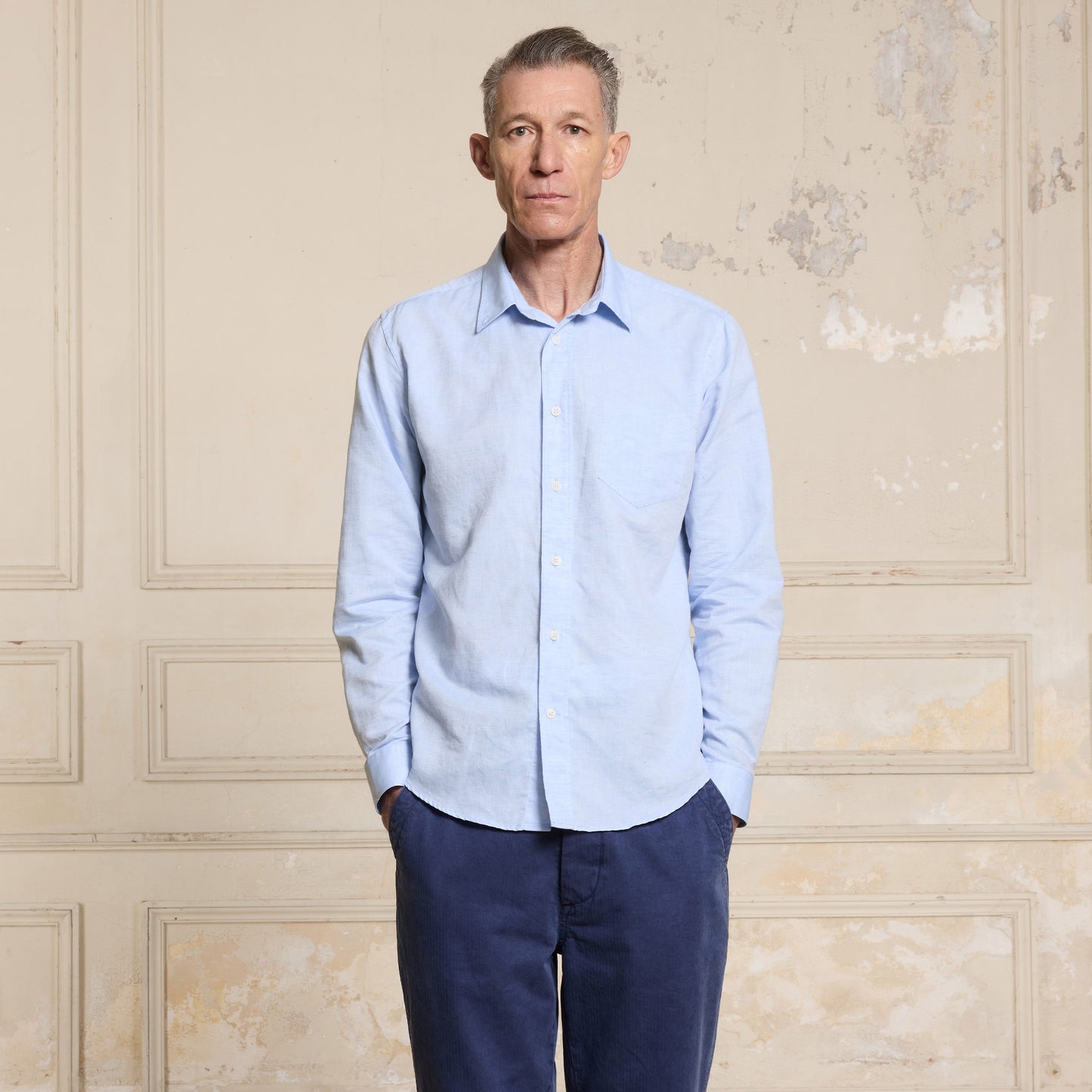 Sky blue cotton and linen shirt