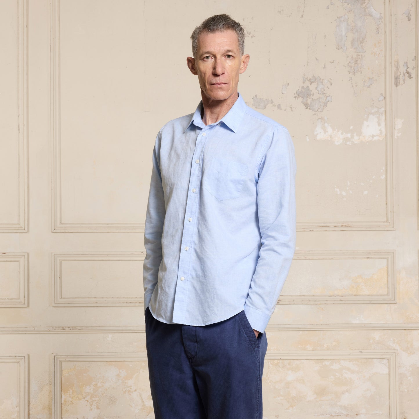Sky blue cotton and linen shirt