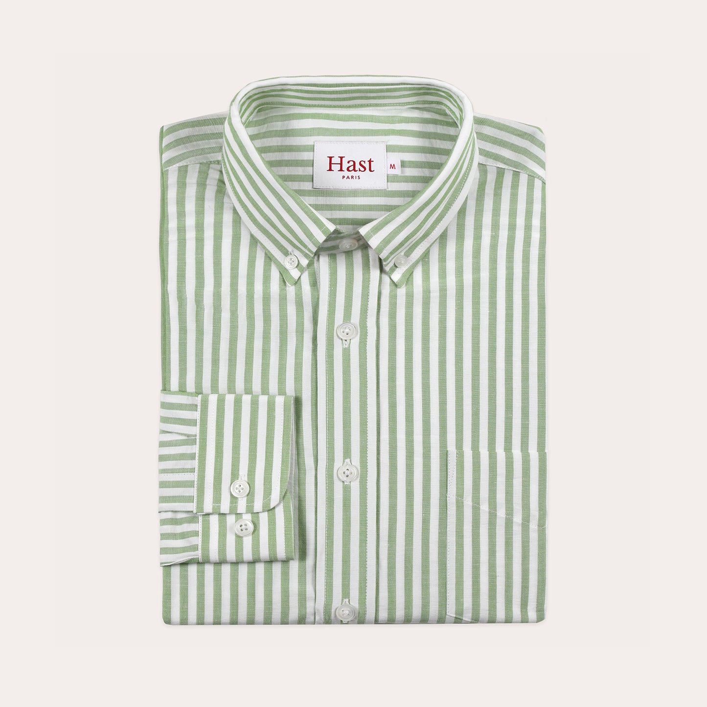 Green and white striped cotton and linen shirt