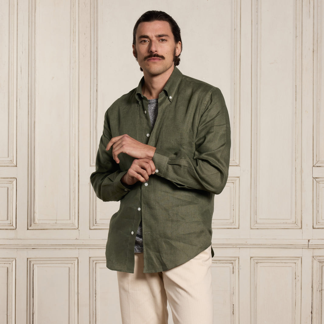 Chemise en lin kaki